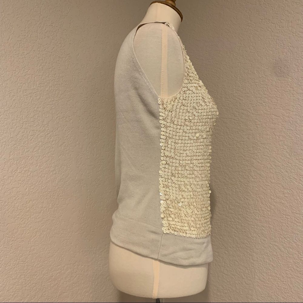ShuShu Cream Ivory Sequin Paillette Silk Tank Top 75% Silk Knit Size Small - Picture 4 of 16